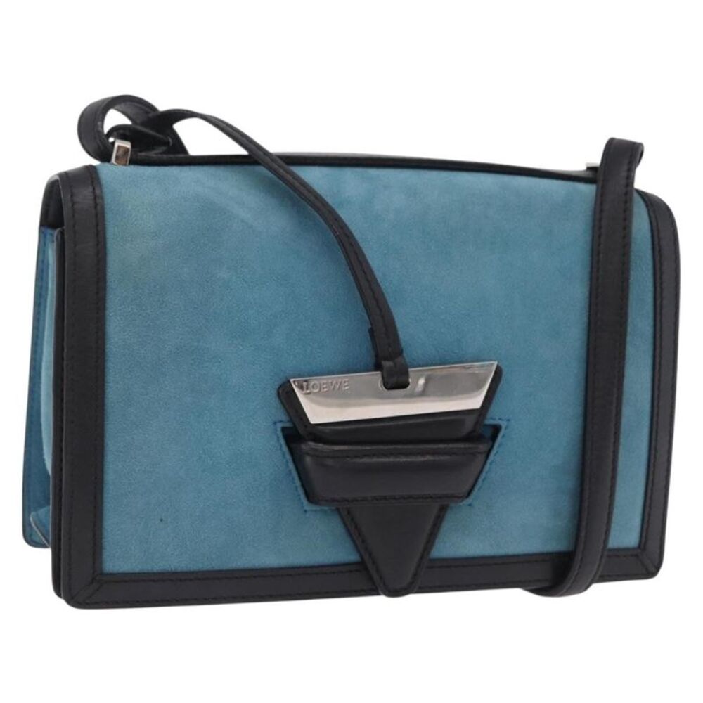 Loewe Barcelona Suede With Leather Blue Suede Shoulder Bag Bag